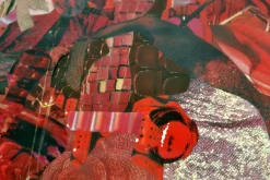 Abstrakte Collage Art in Rottönen von Bill Allan, 1990er
