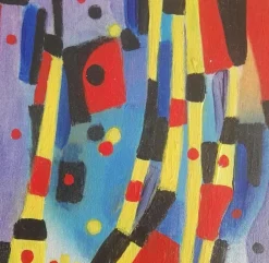 Abstrakte Komposition - Original Öl auf Tisch von M. Goeyens - 2000er 2000er