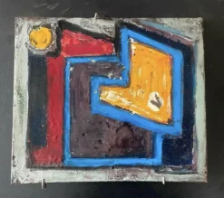 Abstrakte Vintage Komposition, Malerei auf Blech, 1965