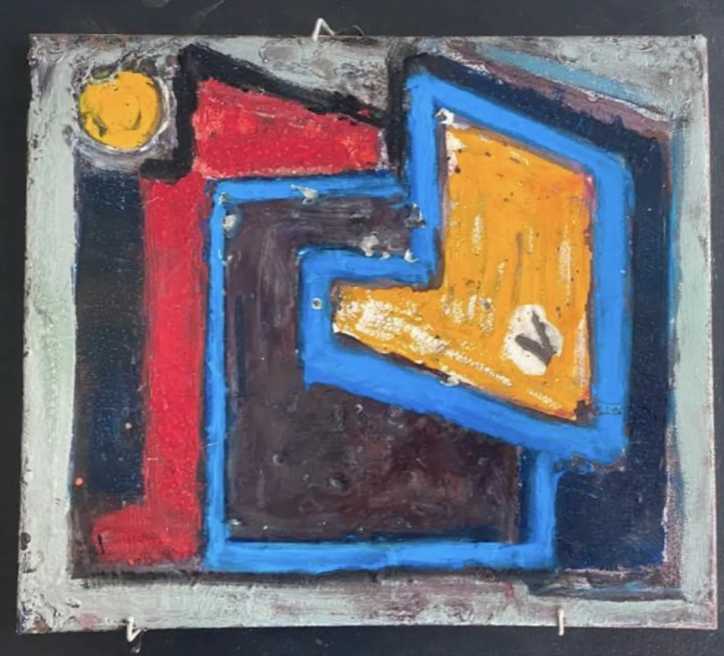Abstrakte Vintage Komposition, Malerei auf Blech, 1965