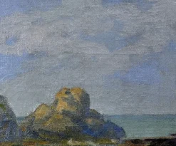 Achille Bron, A Small Boat in a Cove, La Côte Sauvage, 1920er, Öl auf Leinwand, gerahmt