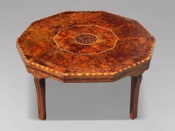 Achteckiger Couchtisch aus Eibe-Wurzelholz, 1880er