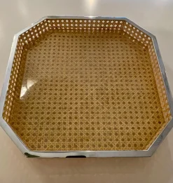 Achteckiges Tablett aus Acrylglas mit Wiener Rohrgeflecht, Italien, 1970er