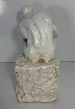 After Auguste Rodin The Thinker Skulptur aus weiß glasierter Terrakotta, 1950er