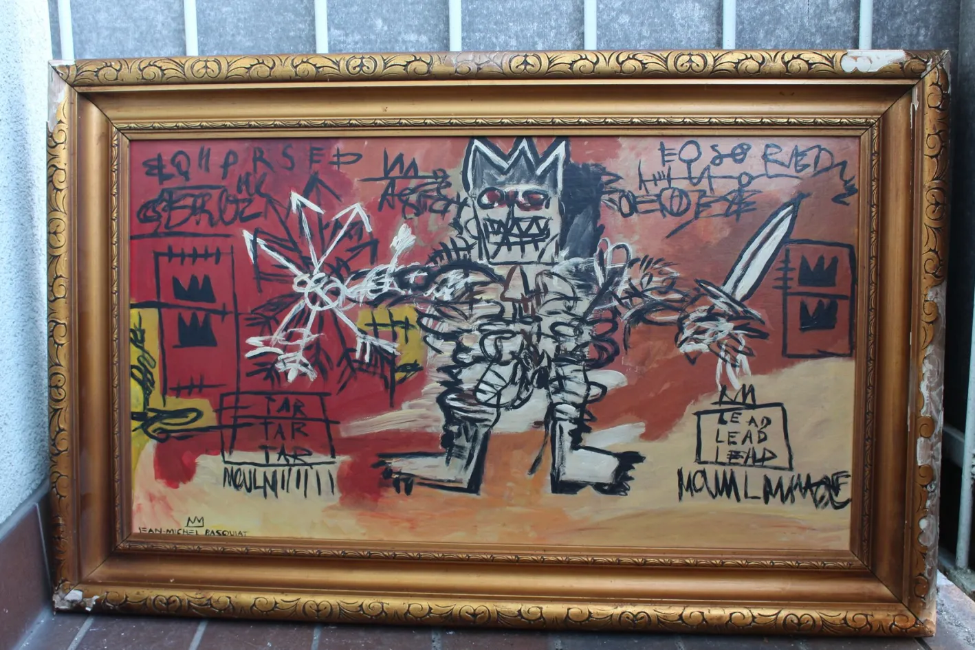 After Basquiat, Neo- Expressionist Composition, 1980er, Öl & Holz