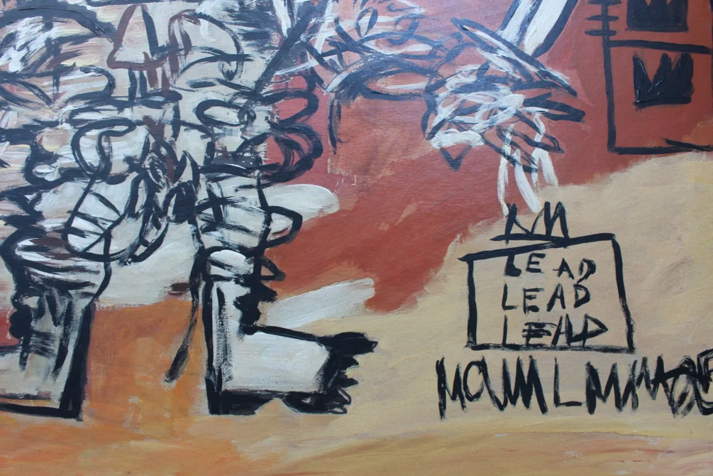 After Basquiat, Neo- Expressionist Composition, 1980er, Öl & Holz
