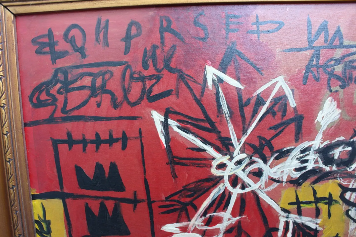 After Basquiat, Neo- Expressionist Composition, 1980er, Öl & Holz