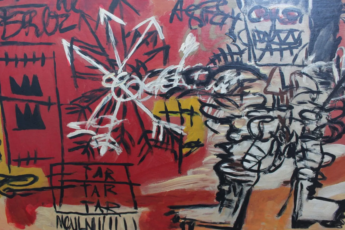 After Basquiat, Neo- Expressionist Composition, 1980er, Öl & Holz