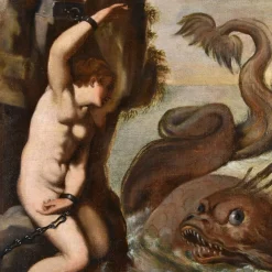 Agostino Carracci, Akt Andromeda mit Monster, 1650, Öl auf Leinwand, Gerahmt