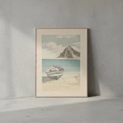 A. Guardieli, Ocean Boat & Mountain, Prägedruck, Gerahmt
