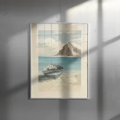 A. Guardieli, Ocean Boat & Mountain, Prägedruck, Gerahmt