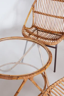 Alan Fuchs zugeschriebene Art Deco Sitzgruppe aus Rattan & Stahl, 1940er, 4er Set