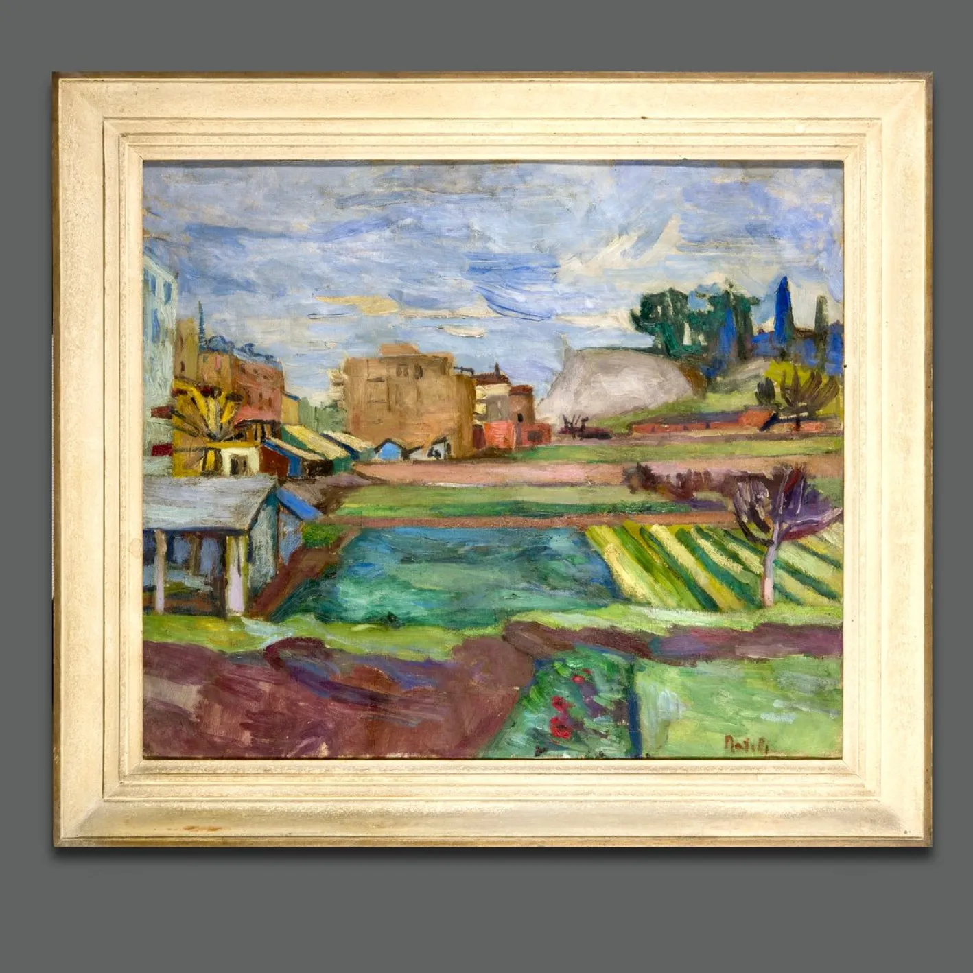 Aldo Natili, 1940er Jahre Italienisch signiert Fauve Stil Landschaft Öl auf Leinwand Gemälde, Öl auf Leinwand