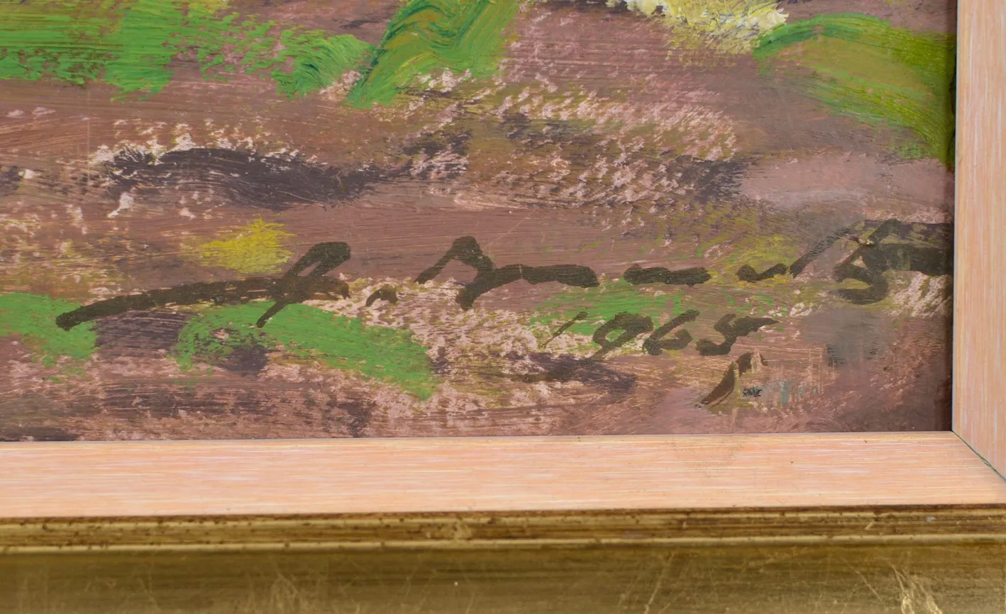 Alfejs Bromults, Blühender Apfelbaum, 1969, Öl auf Karton