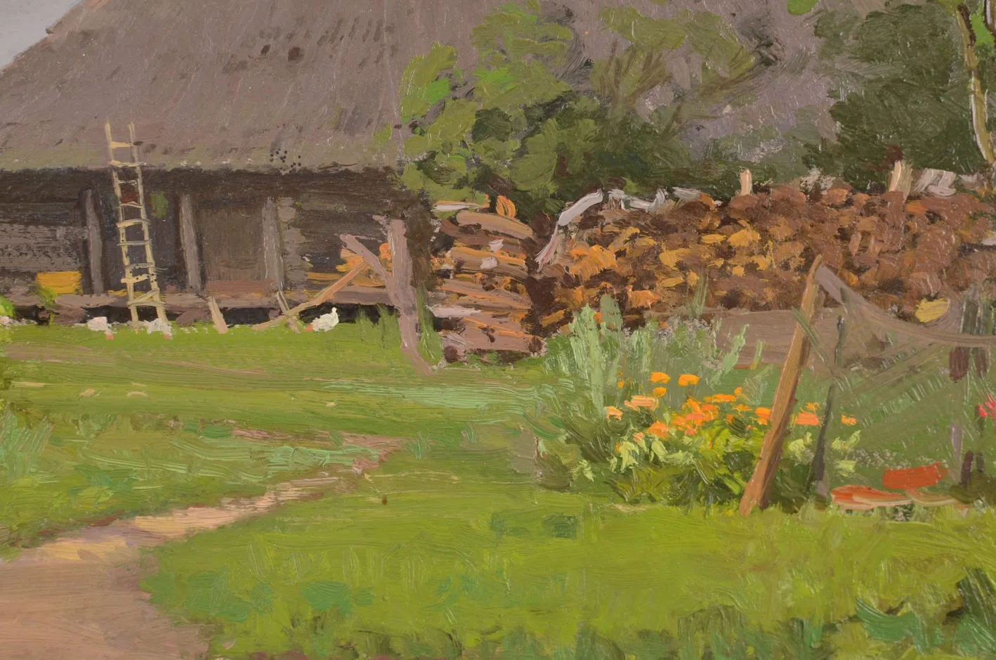 Alfejs Bromults, Courtyard, 1954, Ölgemälde auf Karton