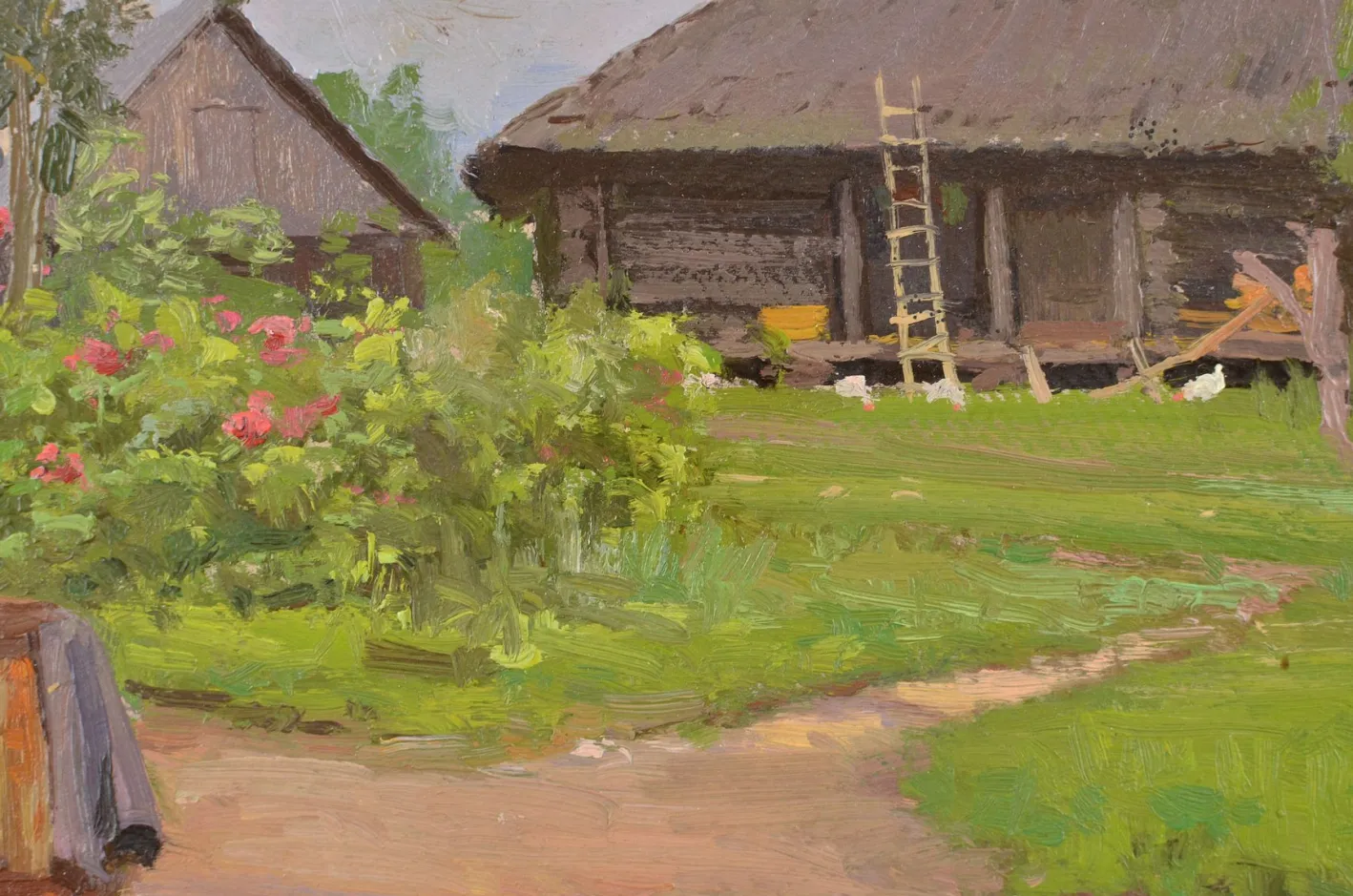 Alfejs Bromults, Courtyard, 1954, Ölgemälde auf Karton
