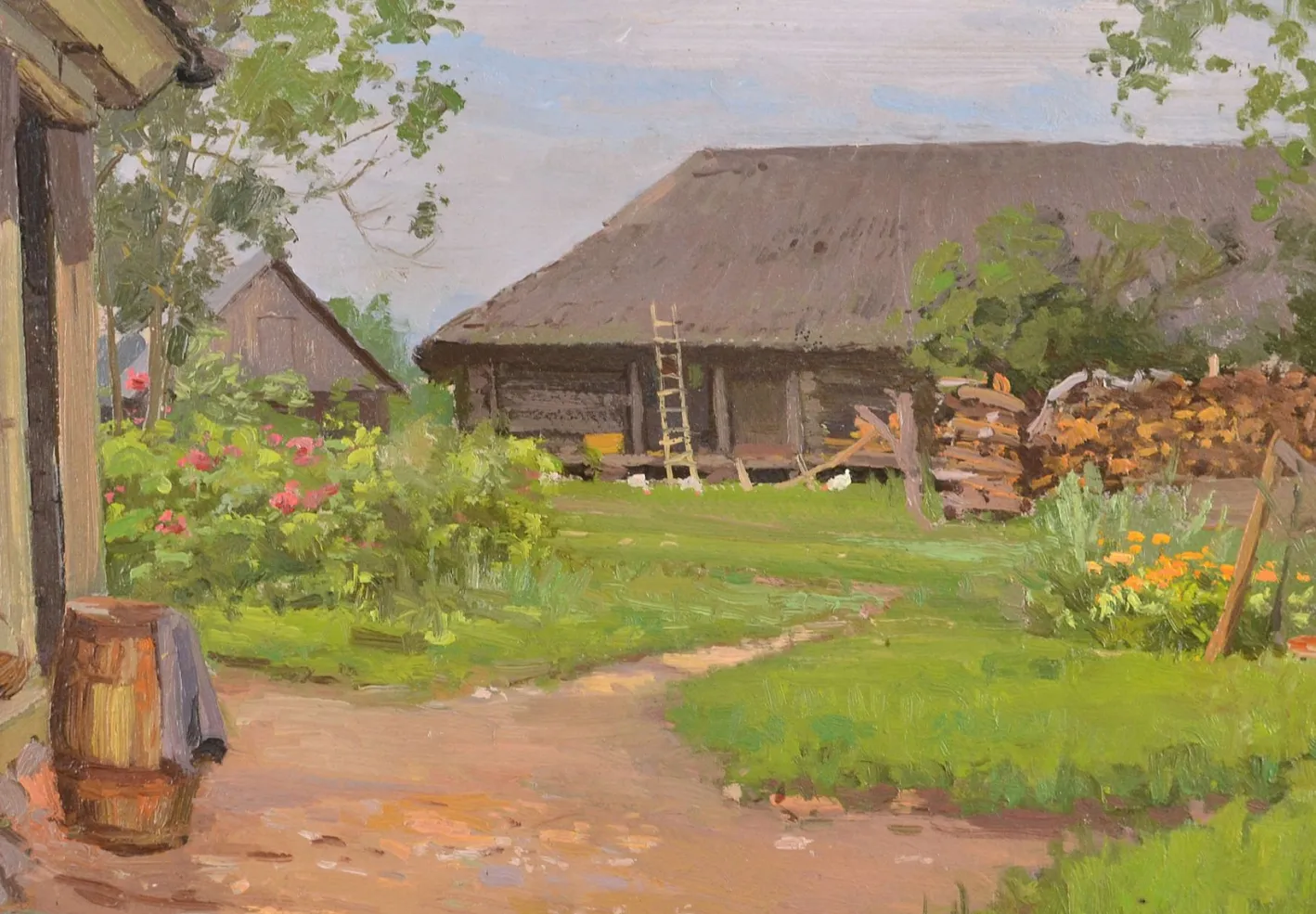 Alfejs Bromults, Courtyard, 1954, Ölgemälde auf Karton