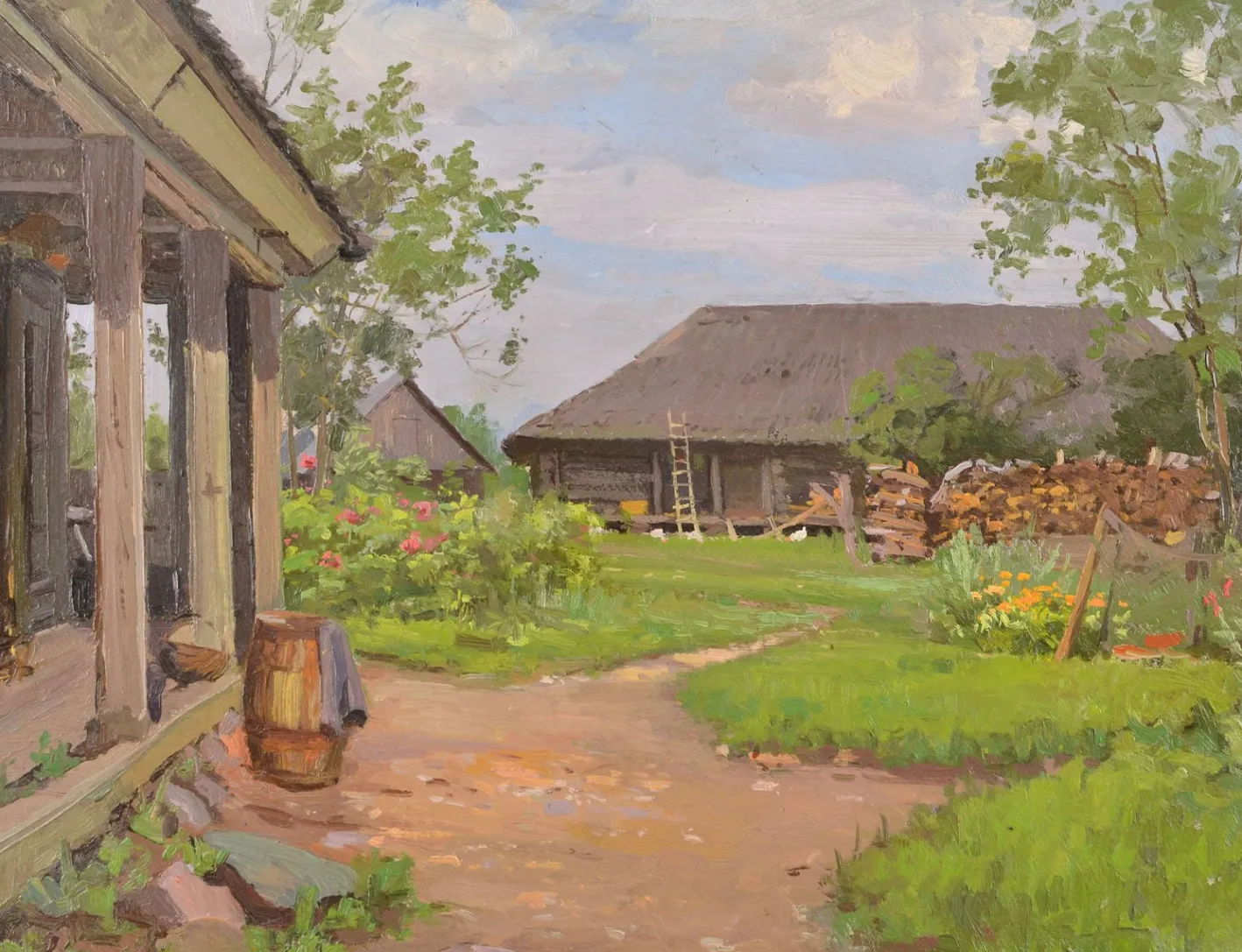 Alfejs Bromults, Courtyard, 1954, Ölgemälde auf Karton