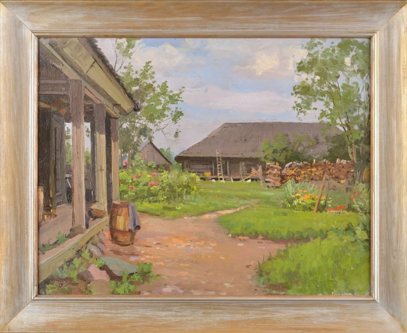 Alfejs Bromults, Courtyard, 1954, Ölgemälde auf Karton