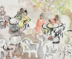 Amadeu Casals, Under the Trees, Aquarell auf Papier, gerahmt