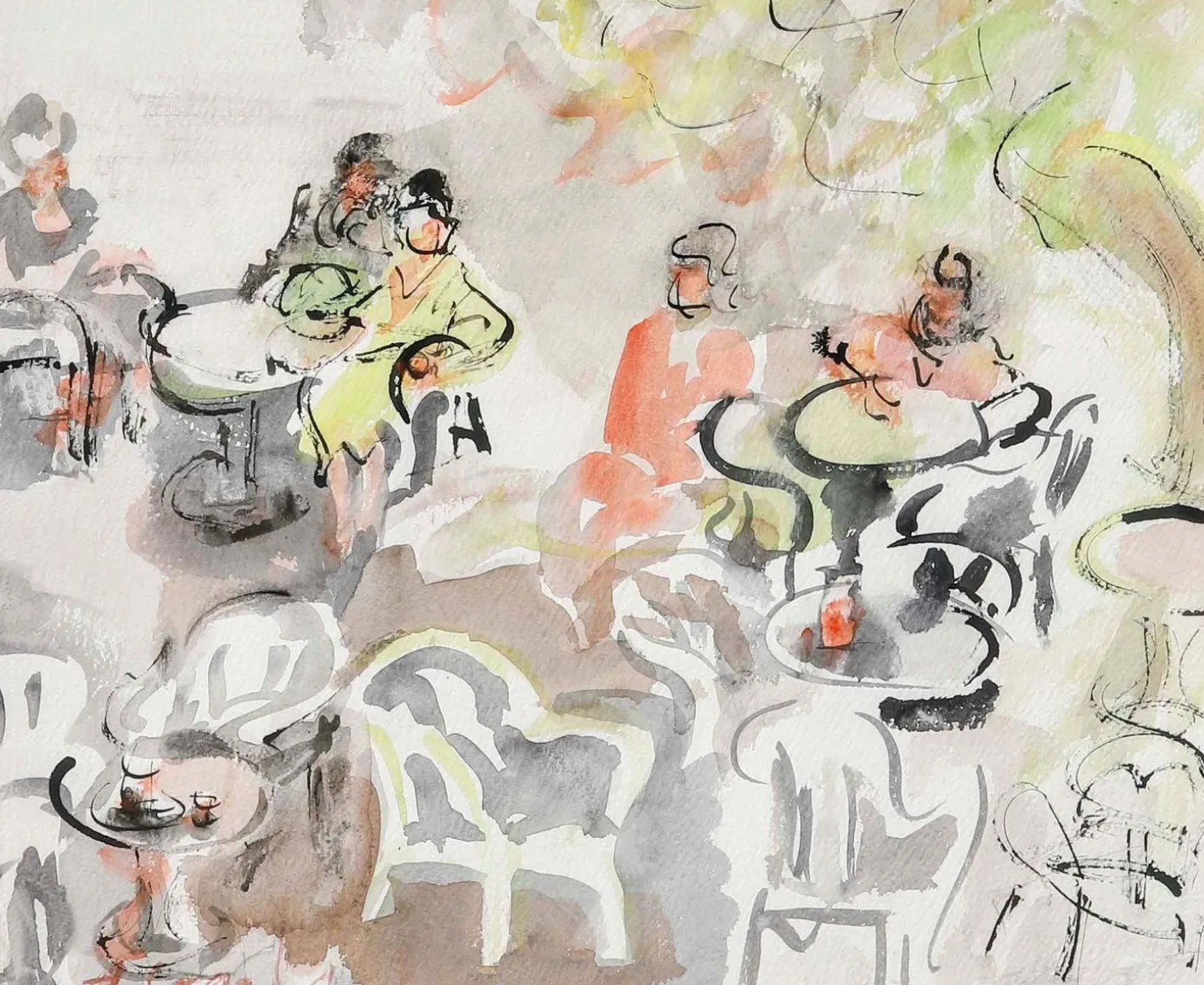 Amadeu Casals, Under the Trees, Aquarell auf Papier, gerahmt