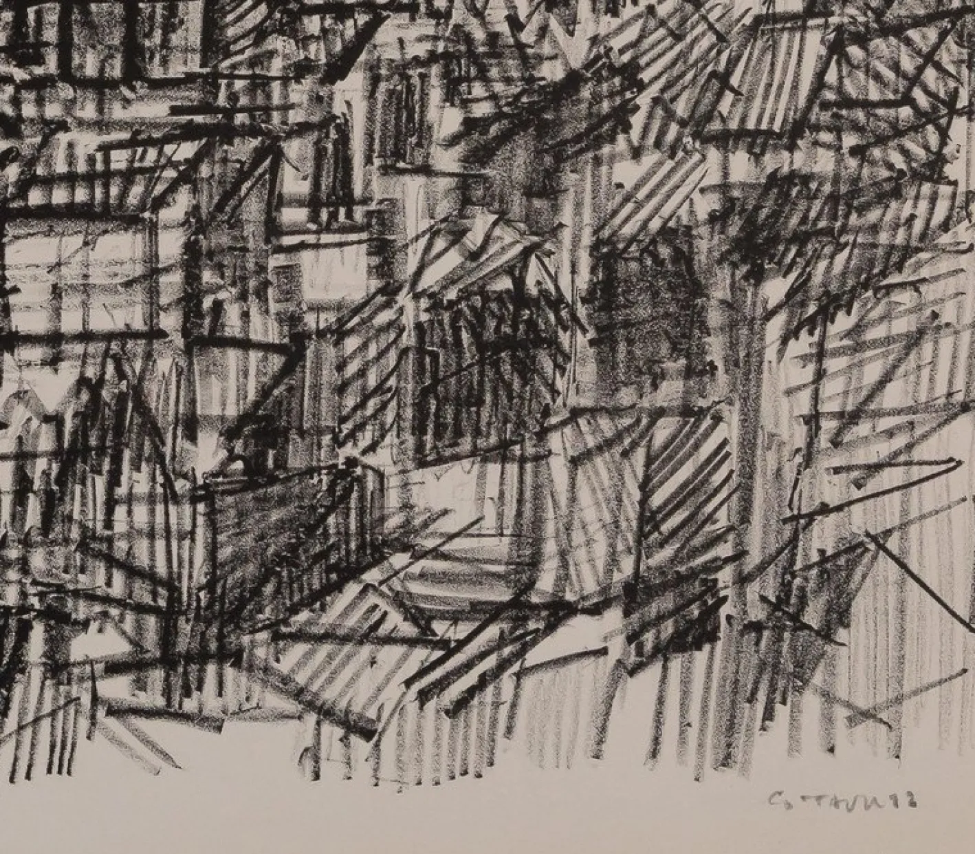 André Cottavoz, Auf den Dächern von Paris, Lithographie