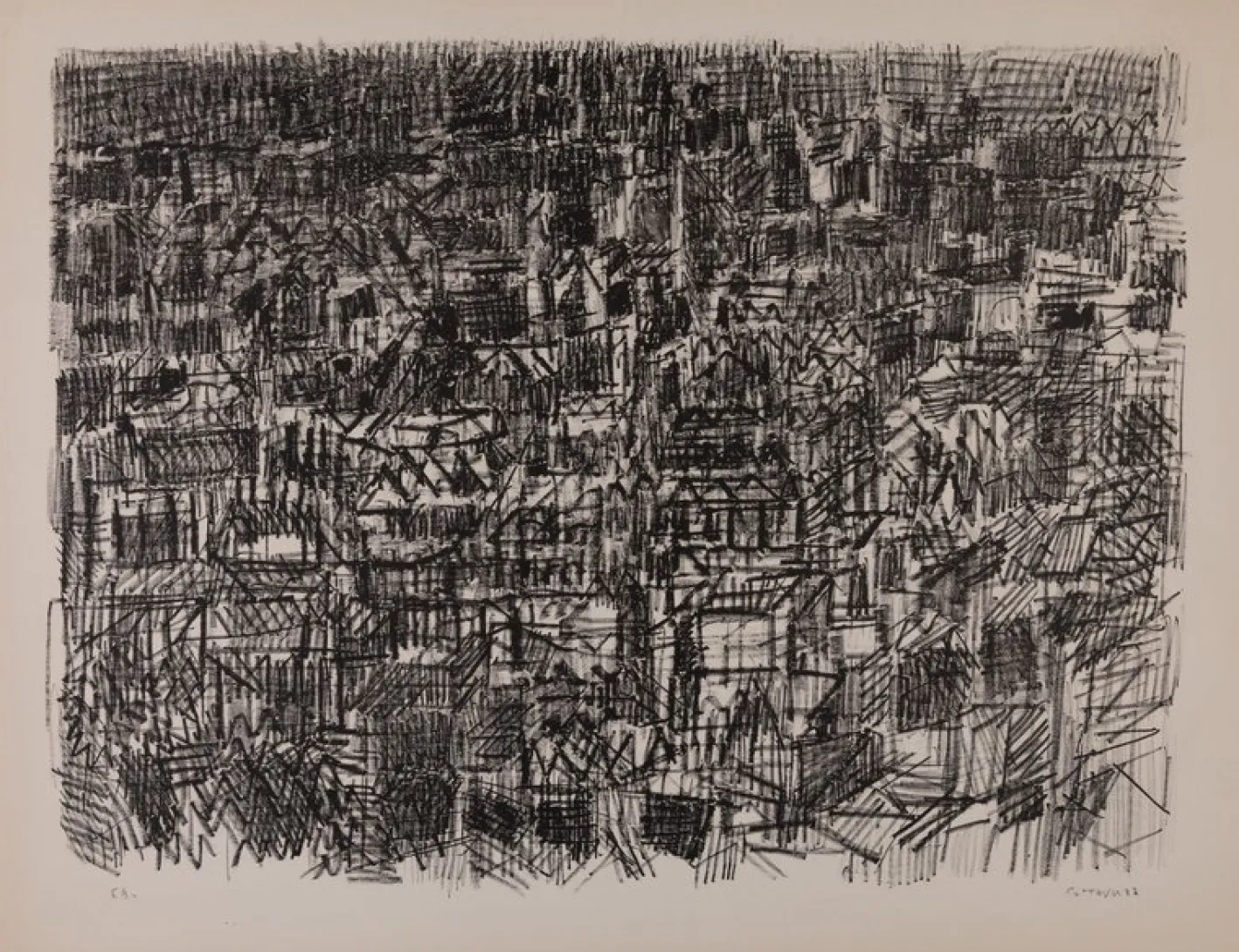 André Cottavoz, Auf den Dächern von Paris, Lithographie