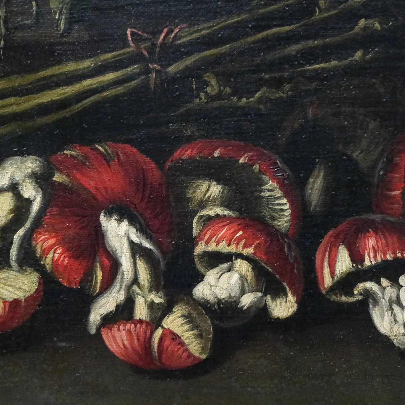 Angelo Maria Rossi, Stillleben mit Vase mit Blumen, Wild, Pilzen und Gemüse, 1600er, Öl auf Leinwand, Gerahmt