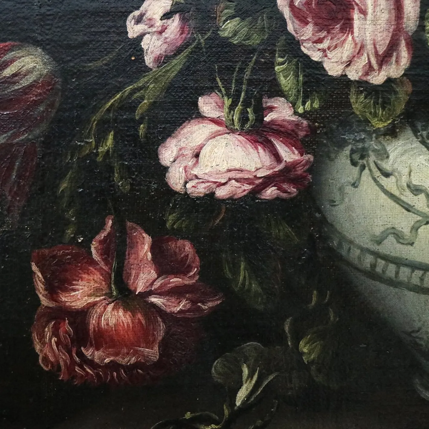 Angelo Maria Rossi, Stillleben mit Vase mit Blumen, Wild, Pilzen und Gemüse, 1600er, Öl auf Leinwand, Gerahmt