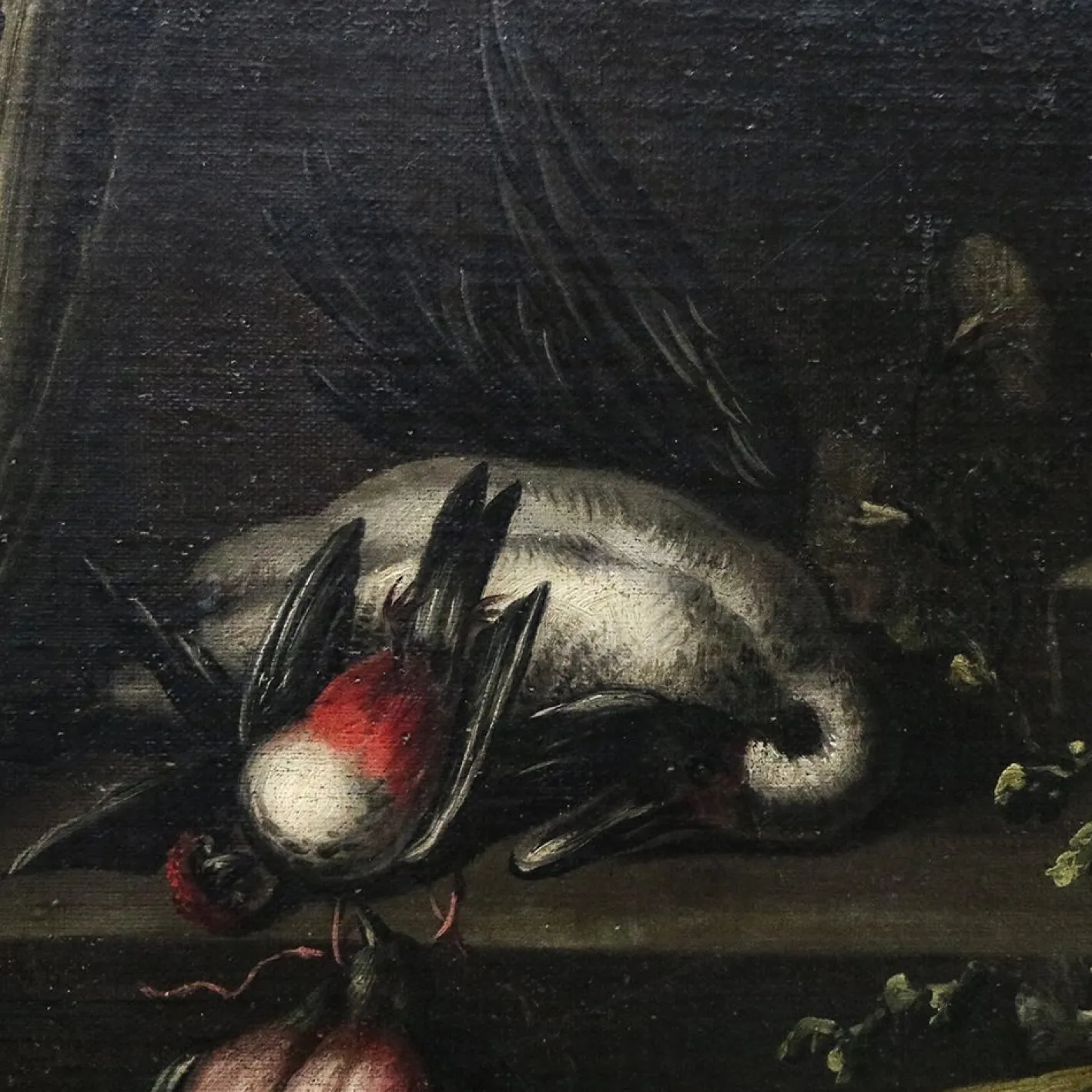 Angelo Maria Rossi, Stillleben mit Vase mit Blumen, Wild, Pilzen und Gemüse, 1600er, Öl auf Leinwand, Gerahmt