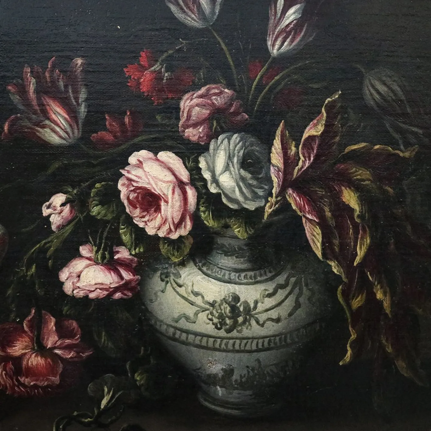 Angelo Maria Rossi, Stillleben mit Vase mit Blumen, Wild, Pilzen und Gemüse, 1600er, Öl auf Leinwand, Gerahmt