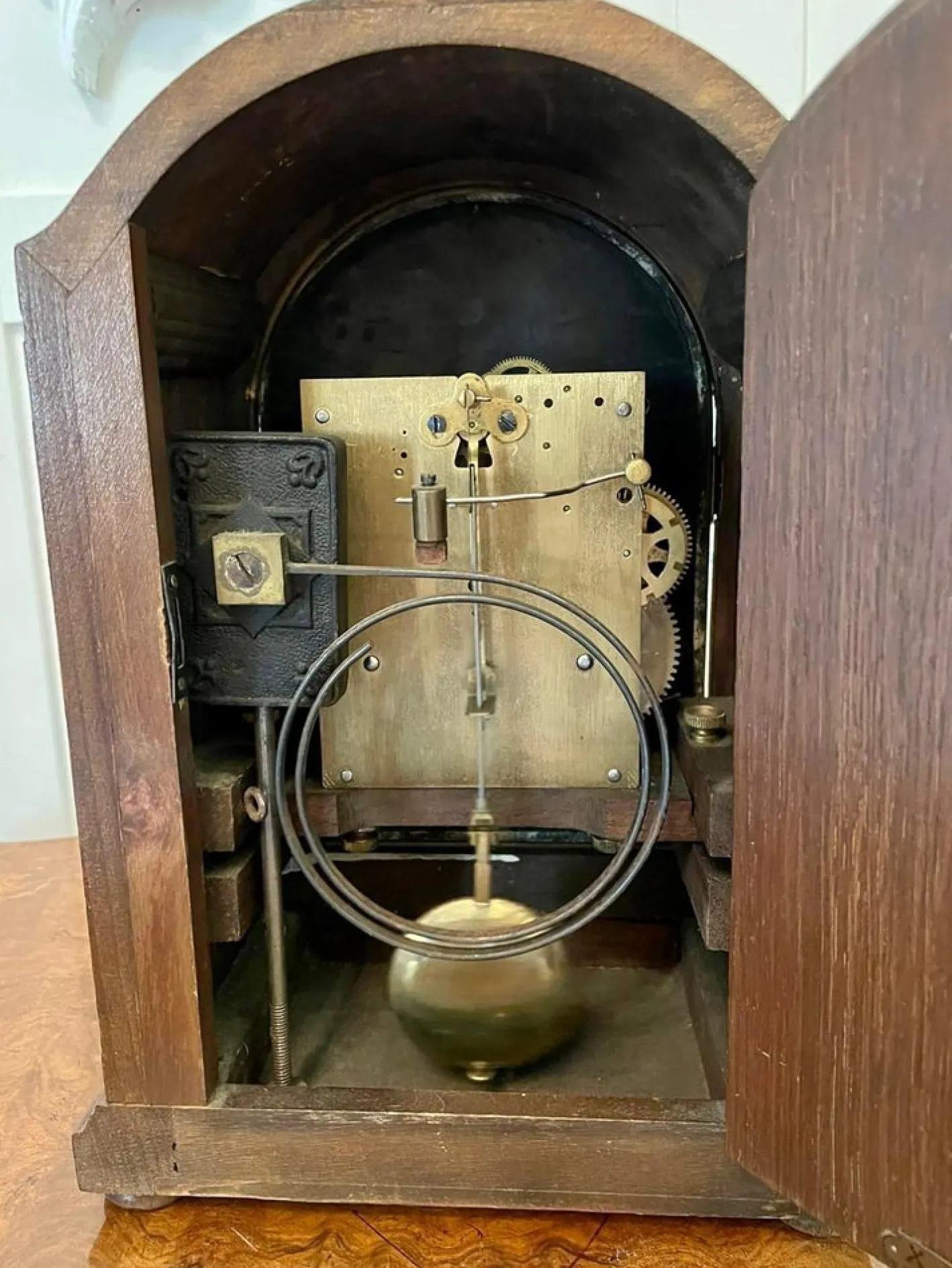 Antike achttägige edwardianische Kaminuhr aus Mahagoni