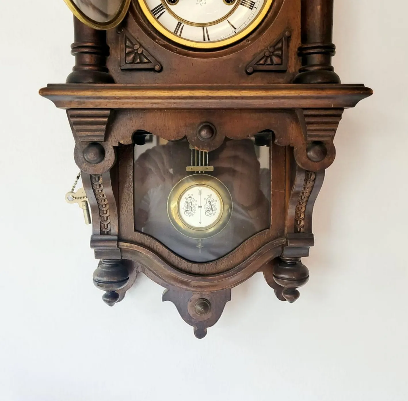 Antike deutsche Junghans Regulator Wanduhr mit Pendel, 1890