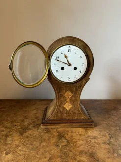 Antike edwardianische Kaminuhr aus Mahagoni mit Intarsien, 1900