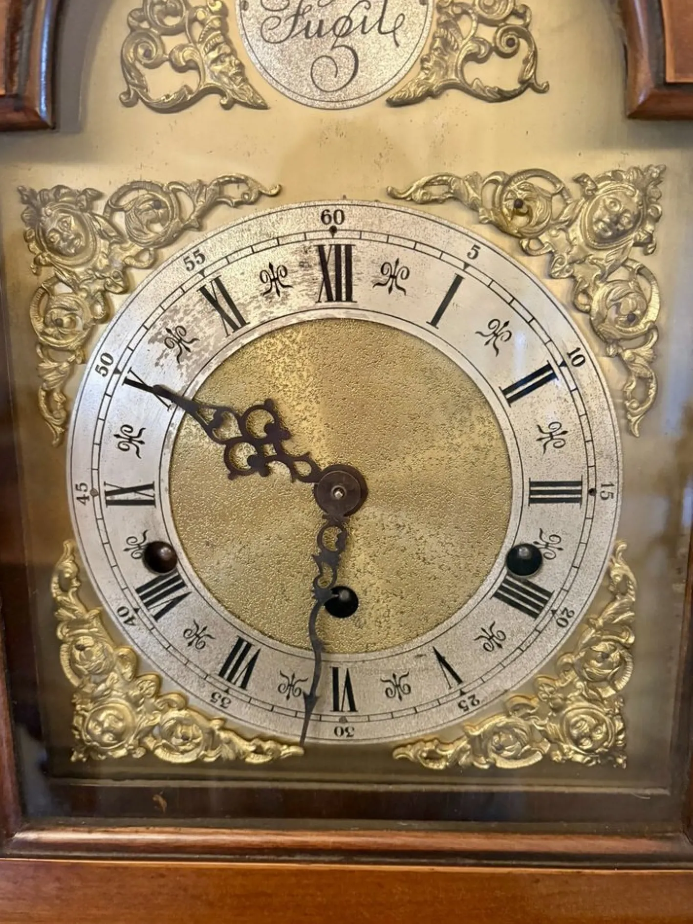 Antike edwardianische Standuhr aus Mahagoni mit Intarsien, 1905