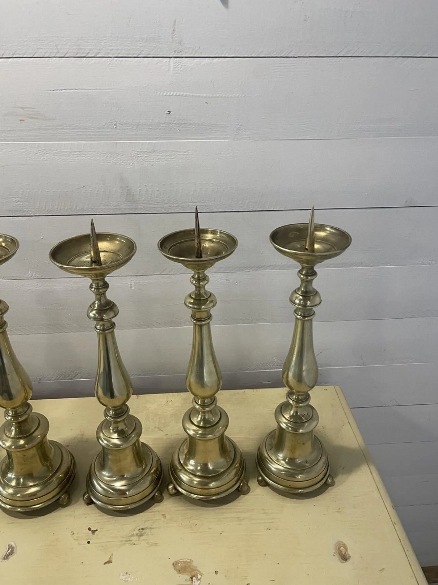 Antike Kerzenständer aus Messing, 1850, 7er Set