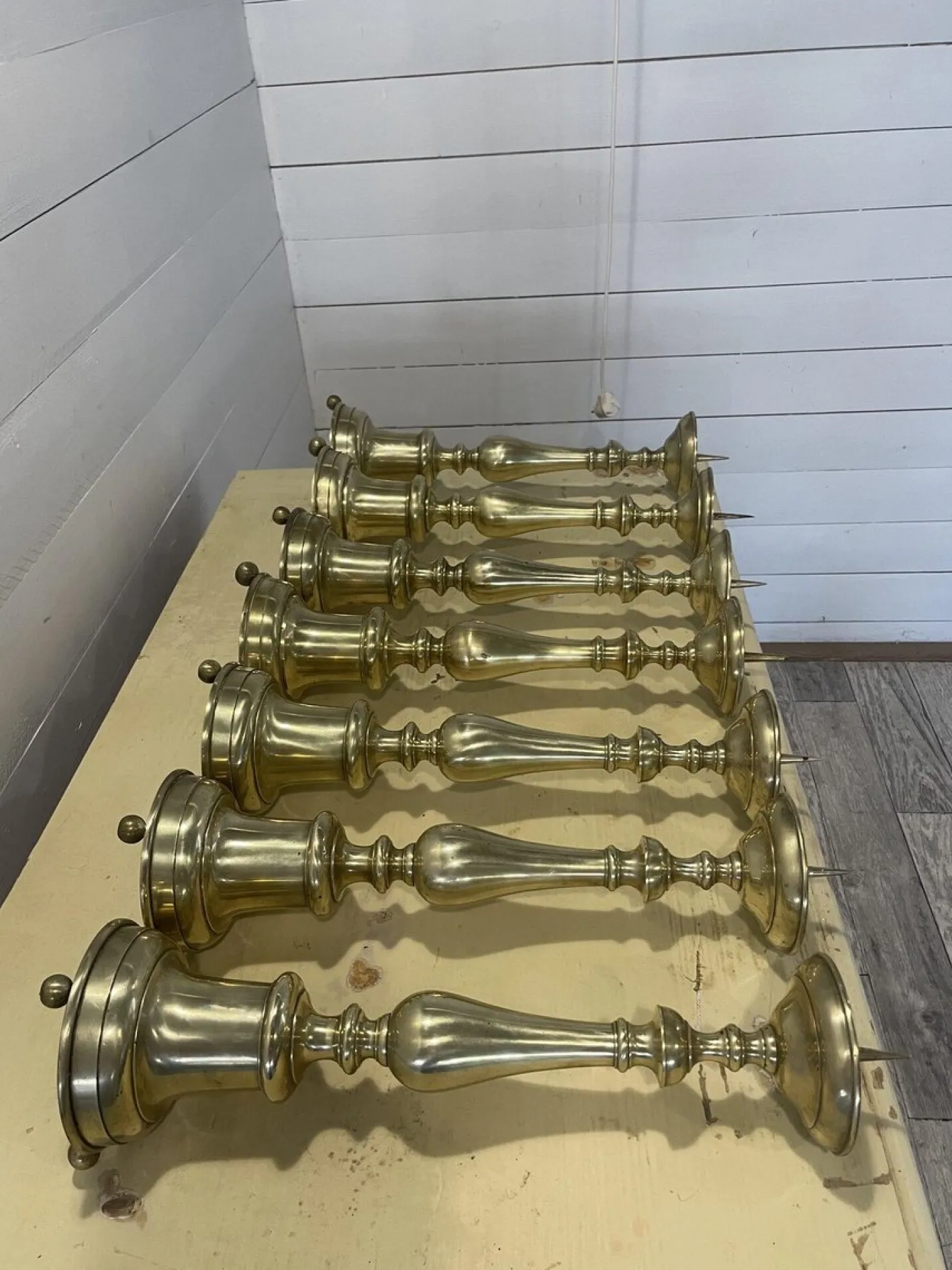 Antike Kerzenständer aus Messing, 1850, 7er Set