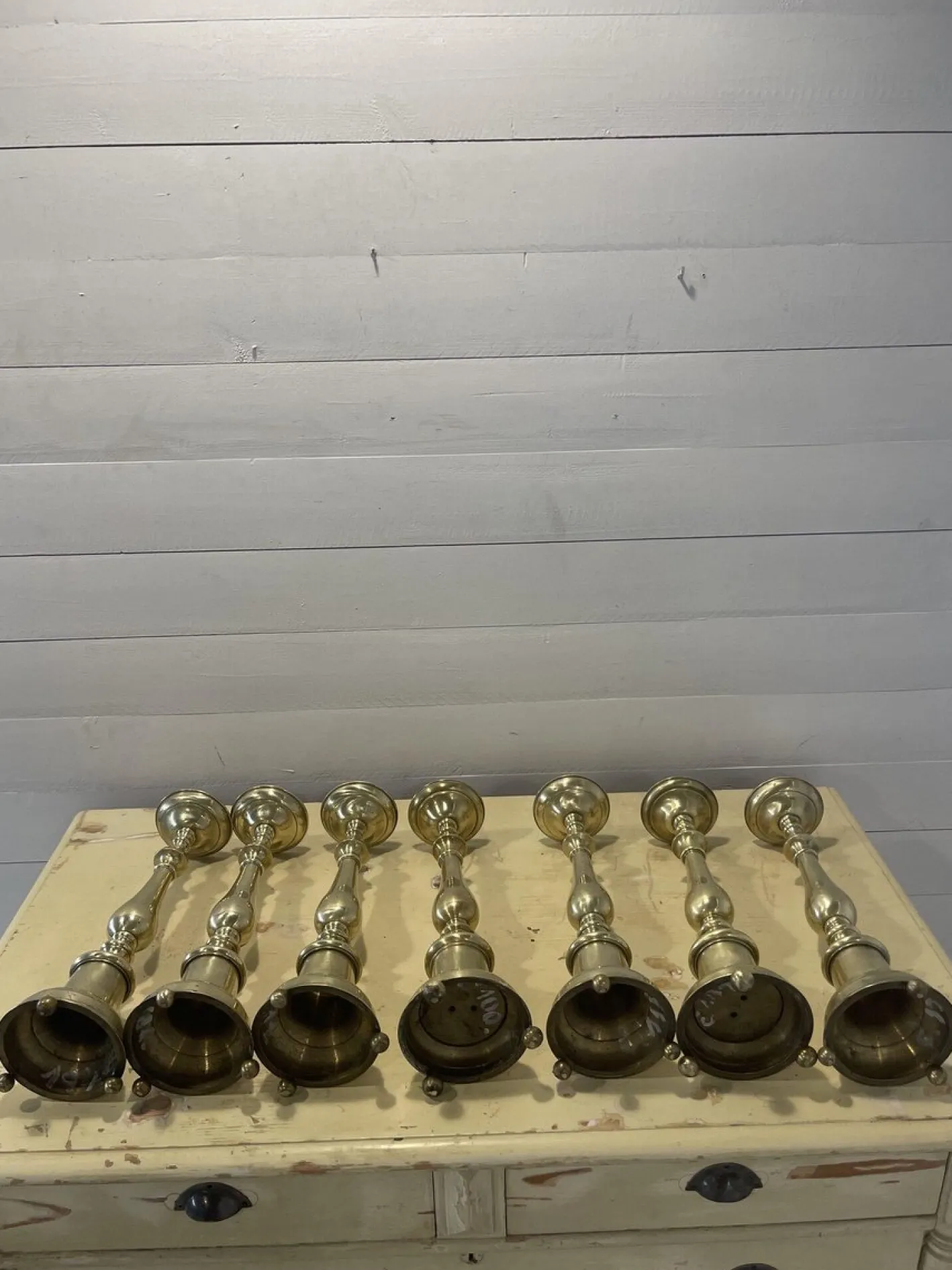 Antike Kerzenständer aus Messing, 1850, 7er Set