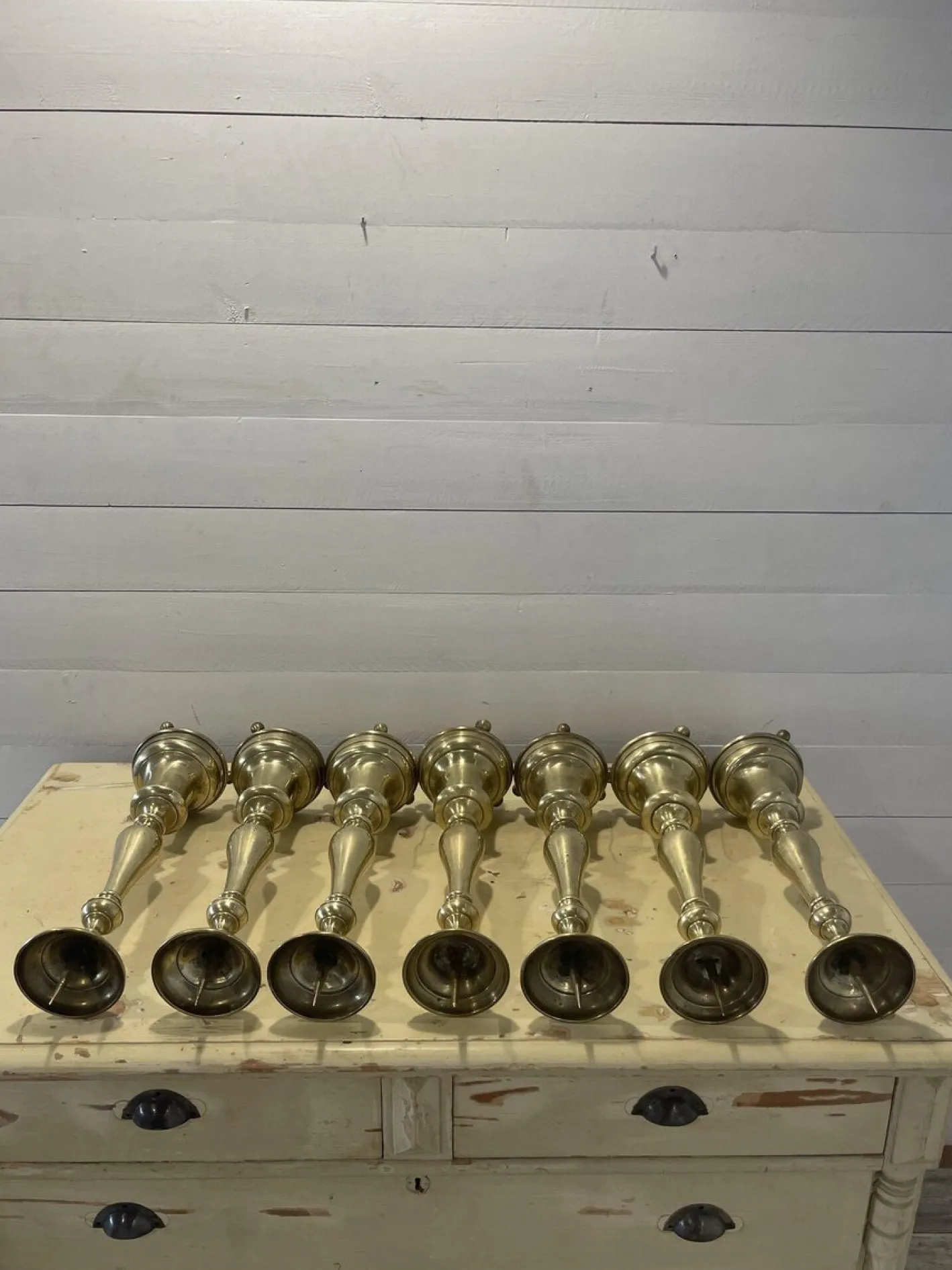 Antike Kerzenständer aus Messing, 1850, 7er Set
