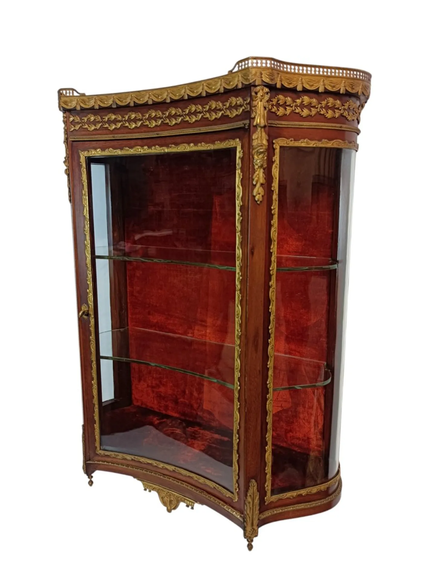 Antike neoklassizistische französische Louis XVI Vitrine aus Mahagoni & Bronze, 1910er
