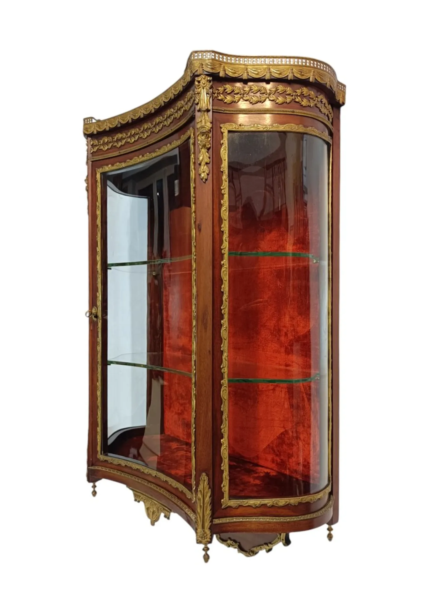 Antike neoklassizistische französische Louis XVI Vitrine aus Mahagoni & Bronze, 1910er