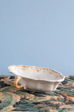 Antike ockerfarbene Sauciere von French Faience, 1700er