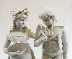 Antike Parian Biscuit Ware Lovers Statue, 2er Set