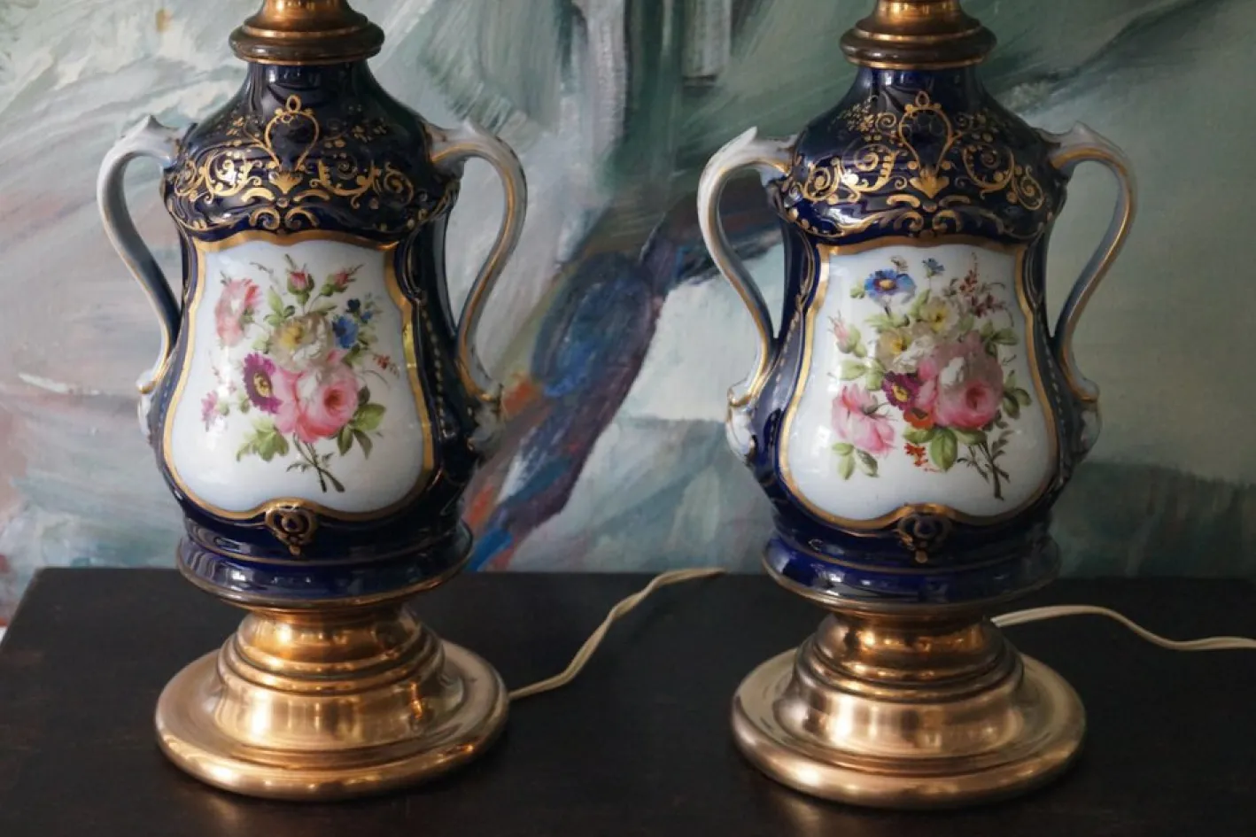 Antike Pariser Porzellan Tischlampen, 1885, 2er Set