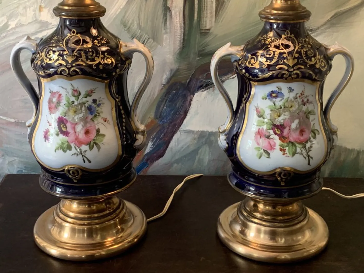 Antike Pariser Porzellan Tischlampen, 1885, 2er Set