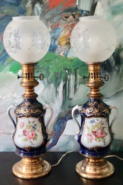 Antike Pariser Porzellan Tischlampen, 1885, 2er Set