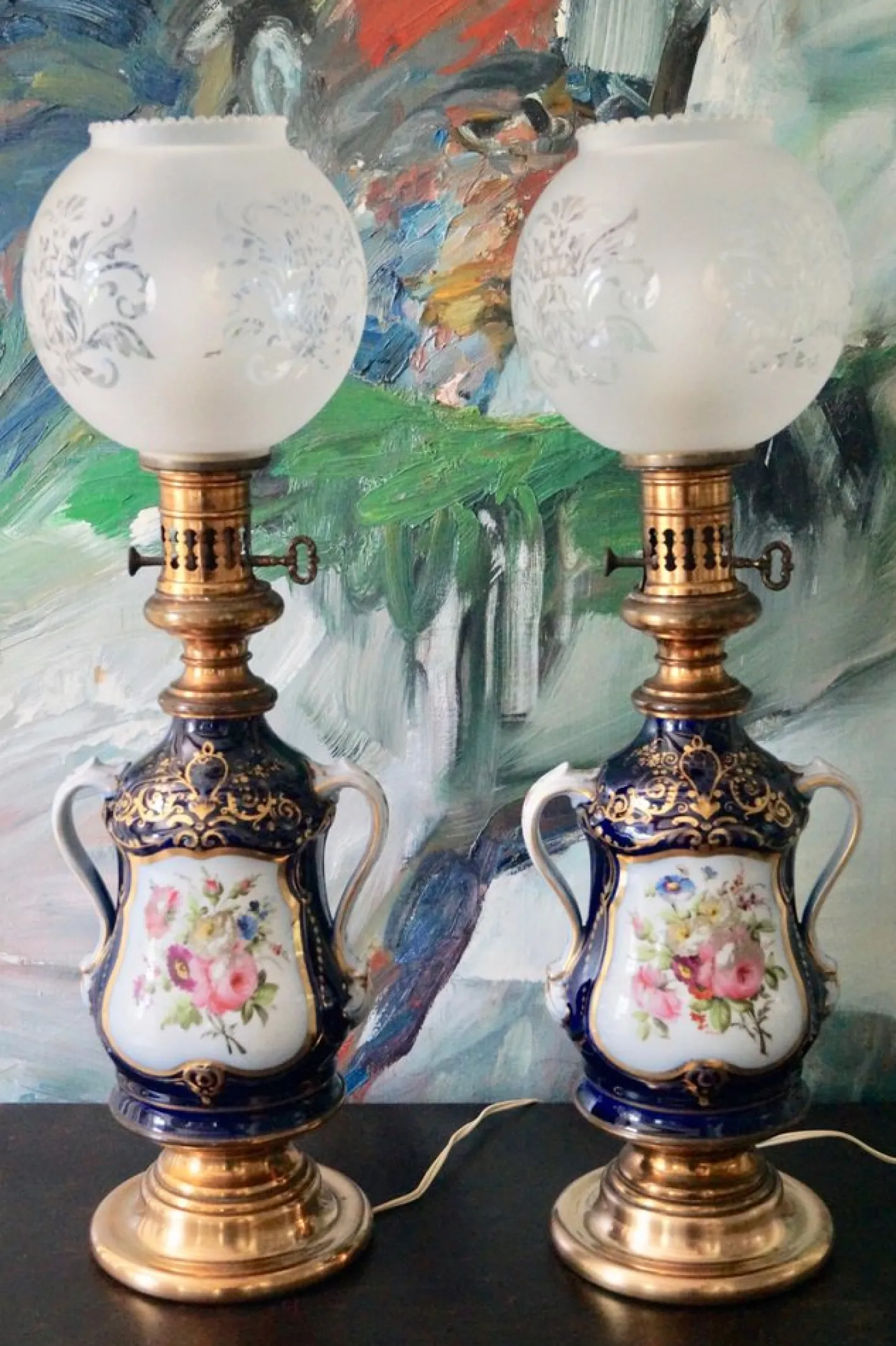 Antike Pariser Porzellan Tischlampen, 1885, 2er Set