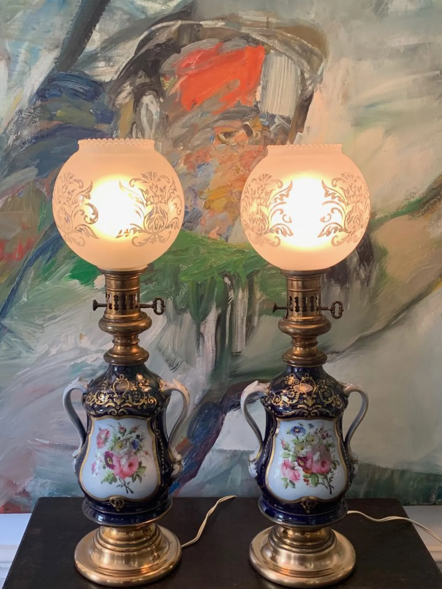 Antike Pariser Porzellan Tischlampen, 1885, 2er Set