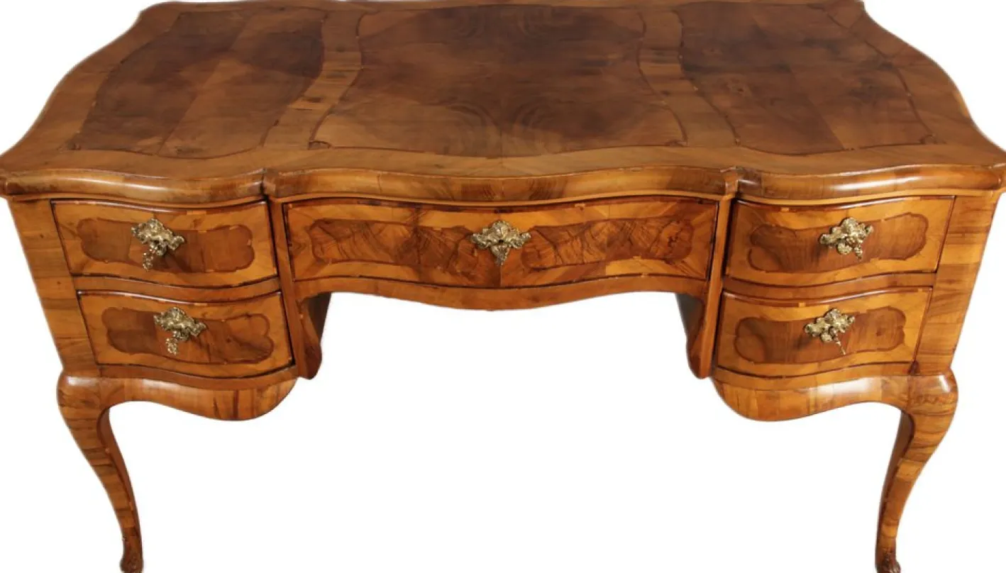 Antiker Barock Schreibtisch mit Nussholz Intarsie, 1780