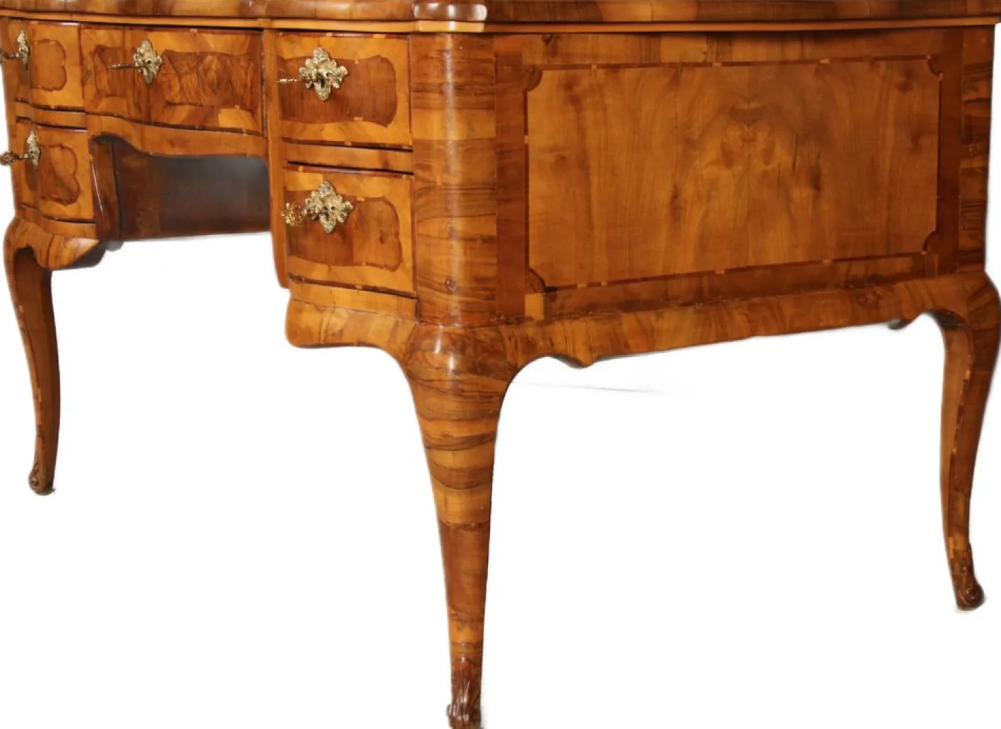 Antiker Barock Schreibtisch mit Nussholz Intarsie, 1780